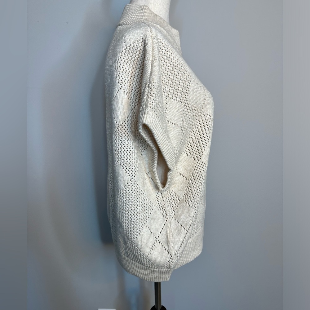 NWT Sz S Naadam argyle print cream white knit crew neck sweater cashmere blend - Picture 4 of 8